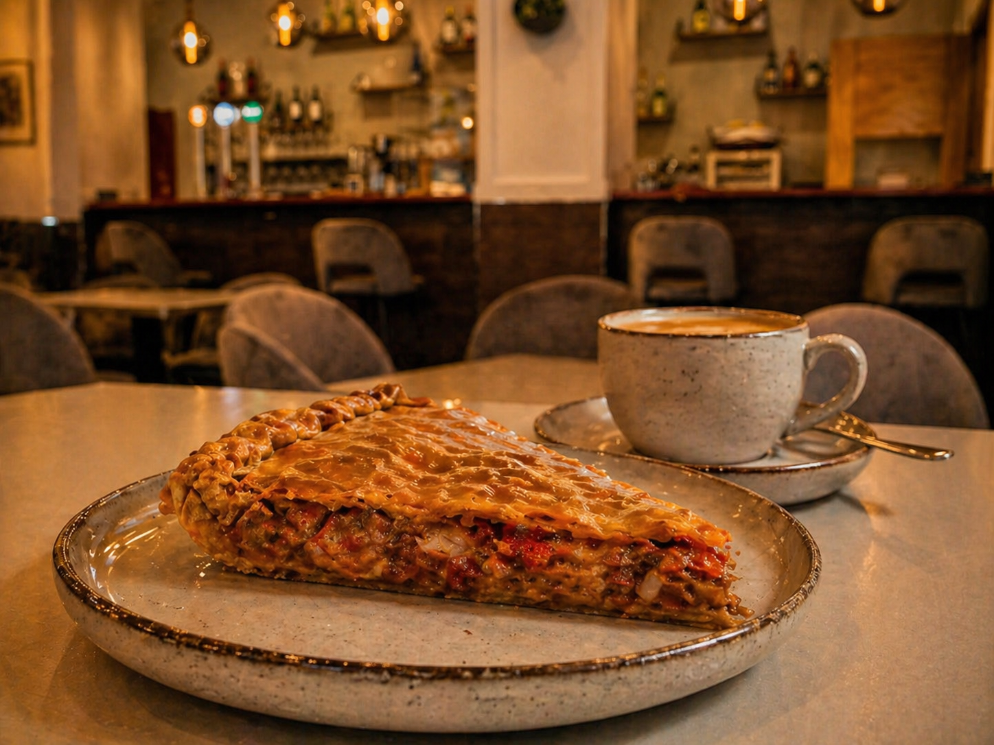 Pincho de empanada casera con café en El Rincón del Norte Valdemoro