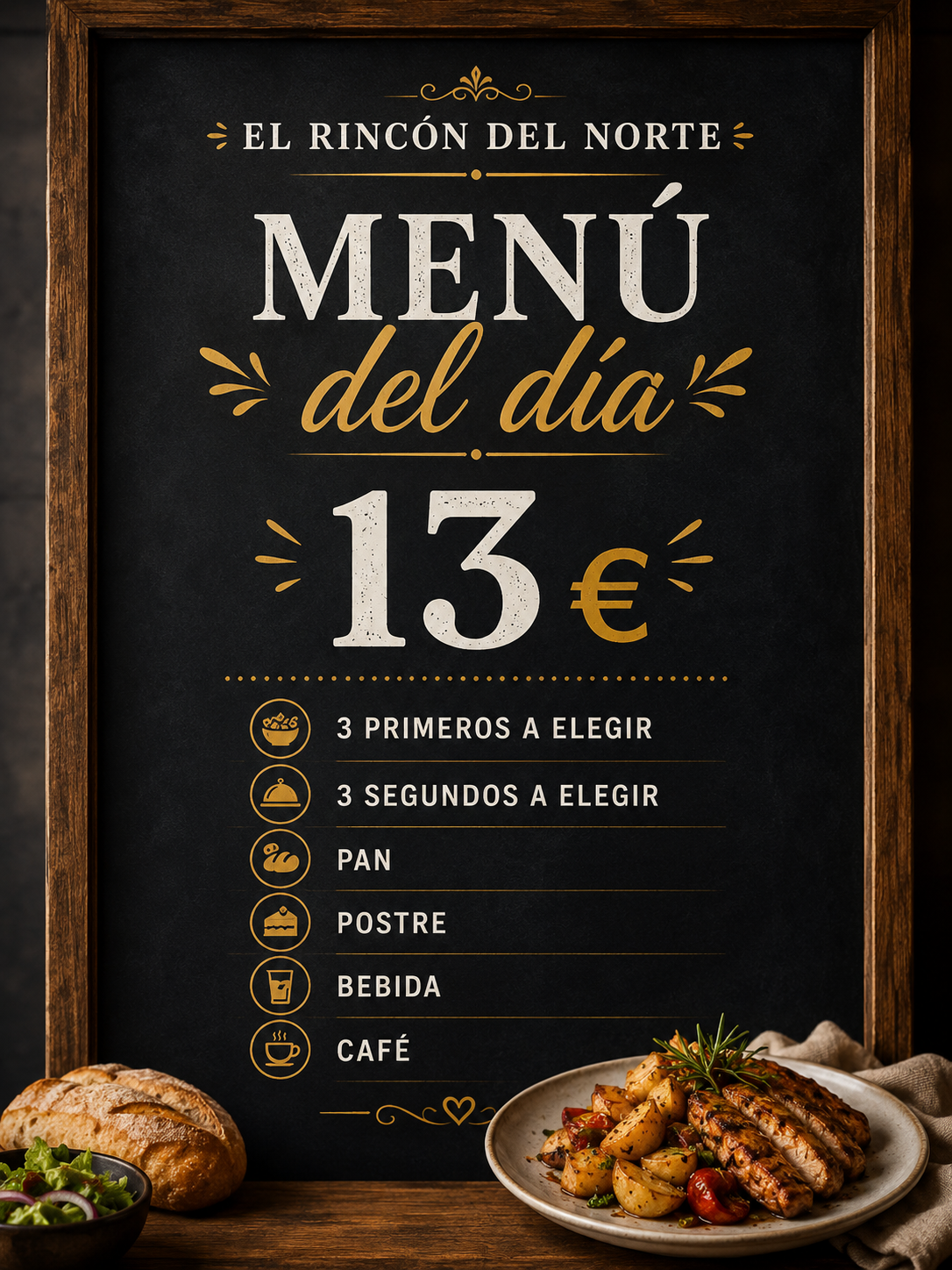 Menú del día en El Rincón del Norte Valdemoro con primeros, segundos, bebida, postre y café incluidos